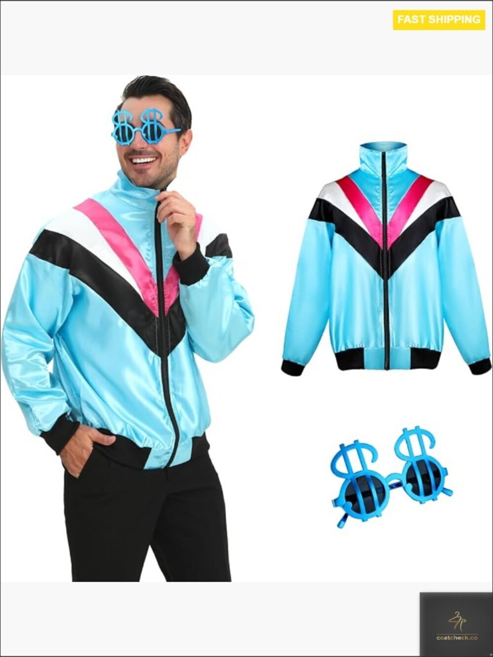 Lightweight Color Block Tracksuit Windbreaker Jacket 80s Retro Disco Costume